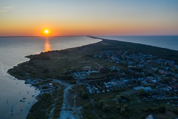 Aerial view  of sunset in Hel penisula Jastarnia Puck Bay Baltic Sea