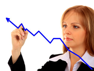 Business success growth chart. Business woman drawing graph showing profit growth on virtual...