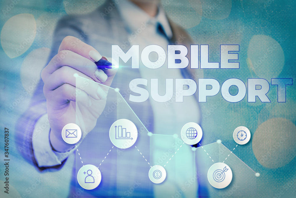 Poster writing note showing mobile support. business concept for provides maintenance on portable devices t