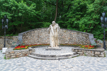 Monument to the poet Pushkin in the Resort Park - July 24, 2019 the city of Zheleznovodsk, Russia.