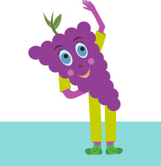 Grapes vector do exercises. Grapes go in for sports. Fruit is an athlete.