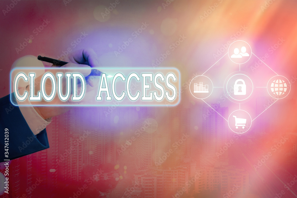 Poster text sign showing cloud access. business photo text software tool between the organization and the p