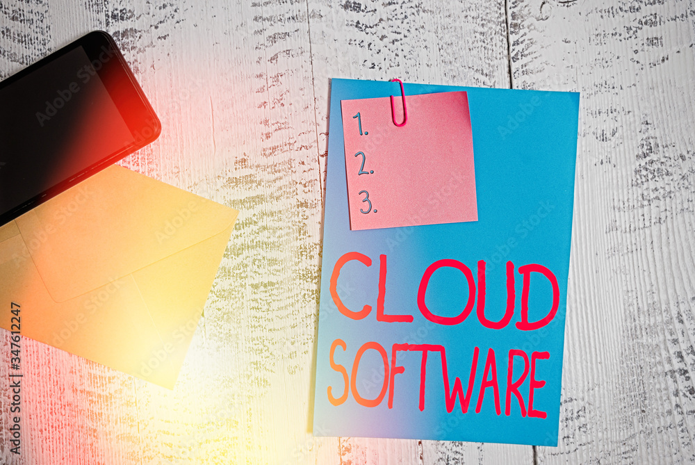 Poster text sign showing cloud software. business photo showcasing programs used in storing accessing data 