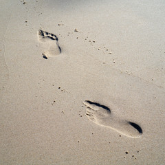 Footprints on the beach of the Polish Baltic Sea coast near Rewal