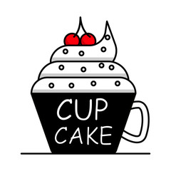 Cute cupcake in flat style isolated on white background. Vector illustration