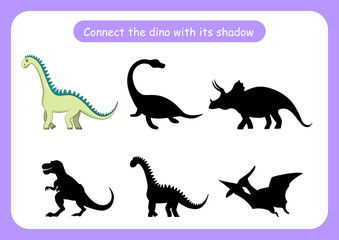Worksheet connect the dinosaur with its shadow.