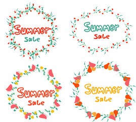 Set of Summer Sale labels with fruits and berries .Vector illustration