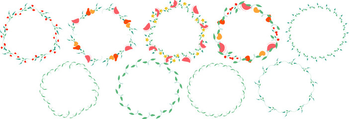 Set of summer flower and fruits frames.Vector stock.