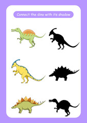 Worksheet connect the dinosaur with its shadow.