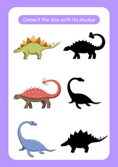 Worksheet connect the dinosaur with its shadow.