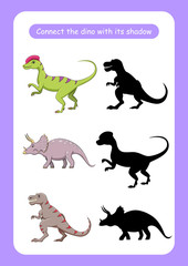 Worksheet connect the dinosaur with its shadow.