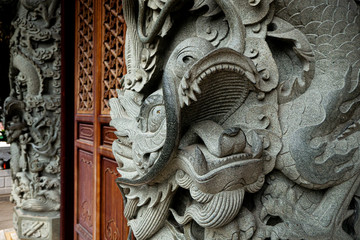 Dragon coils round pillar at Po Lin Monastery, Hong Kong