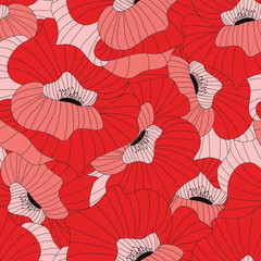 Seamless pattern of Red poppies isolated on white background. Summer flowers in flat style. Vector stock pattern. Design for textile, wallpapers, prints, web design, envelope, print design ets.