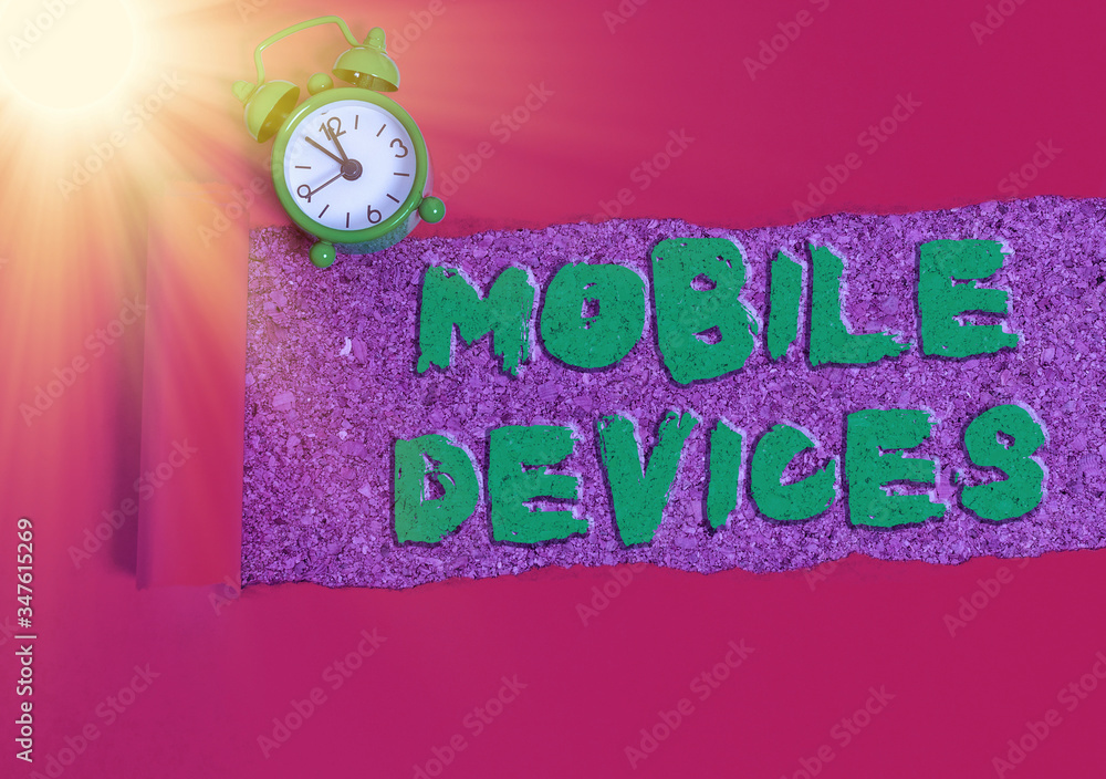 Poster text sign showing mobile devices. business photo showcasing a portable computing device like smartph
