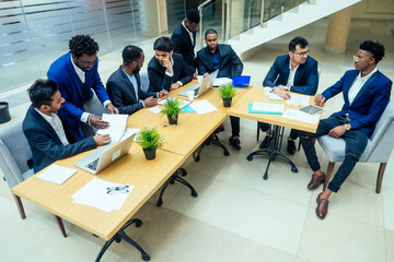 young business group have a meeting in modern eco office