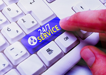 Text sign showing 24 Or 7 Service. Business photo showcasing Always available to serve Runs...