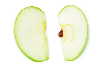 piece of green apple isolated on white background. top view