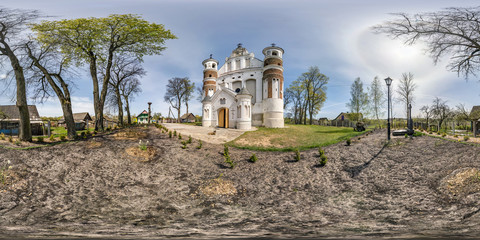 full seamless spherical hdri panorama 360 degrees angle view near entrance of old orthodox defense...