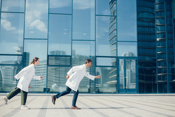 young doctors rush to an emergency call.