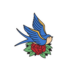 Old school tattoo emblem label with swallow rose symbols. Traditional tattooing style ink.