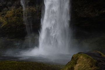 Fototapeta na wymiar Seljalandsfoss falls in Iceland on a spring day with heavy water fall