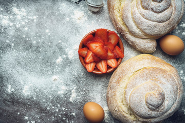 Ensaimada, typical sweet of the Balearic Islands, Spain. Mediterranean gastronomy © Icruci