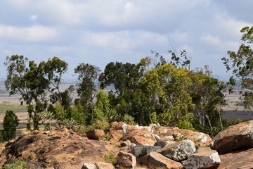 Scenic mountain landscapes against sky in rural Kenya