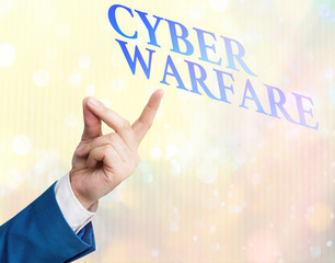 Writing note showing Cyber Warfare. Business concept for Virtual War Hackers System Attacks Digital...