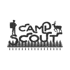Monochrome Vintage Camp Scout Print with Traveler and Deer