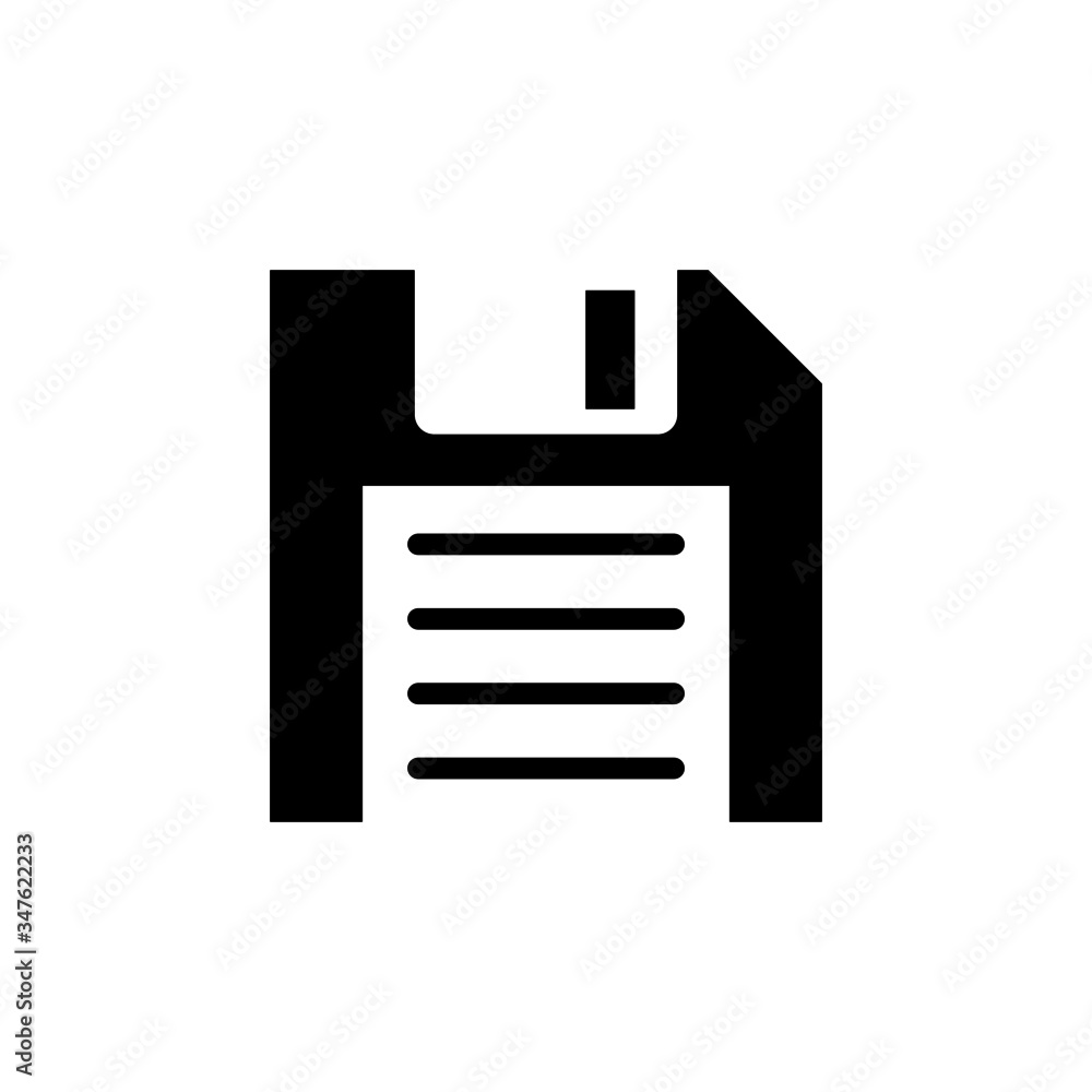 Poster floppy disk or save icon template in black flat design on white background, floppy disk symbol vecto