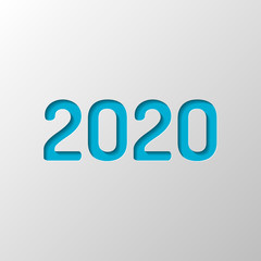 2020 number icon. Happy New Year. Paper design. Cutted symbol wi