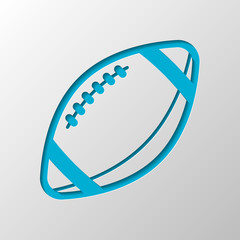 American Football logo. Simple rugby ball icon. Paper design. Cu