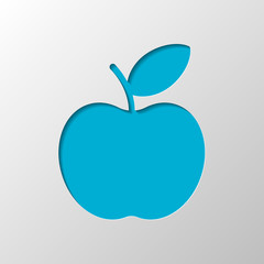 Simple apple icon. Paper design. Cutted symbol with shadow