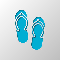 Beach slippers. Flip flops icon. Paper design. Cutted symbol wit