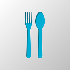 Fork and spoon, icon. Kitchen tools. Paper design. Cutted symbol