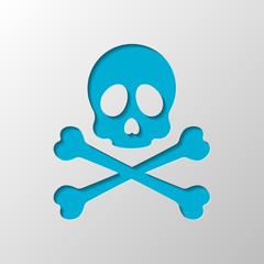 Skull and crossed bones. Simple icon. Paper design. Cutted symbo