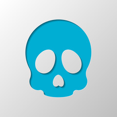 Simple skull icon. Paper design. Cutted symbol with shadow