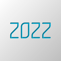 2022 number icon. Happy New Year. Paper design. Cutted symbol wi
