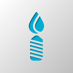 Burning candle icon. Sign of christmas or birthday. Paper design. Cutted symbol with shadow