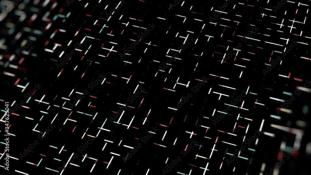 Poster geometric pattern with short dashes moving fast one by one perpendicular to each other. animation. n