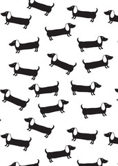simple black and white dachshund pattern