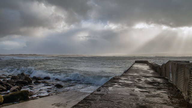 storm clouds over the sea at Dwarwick Pier Dunnet Bay, Caithness