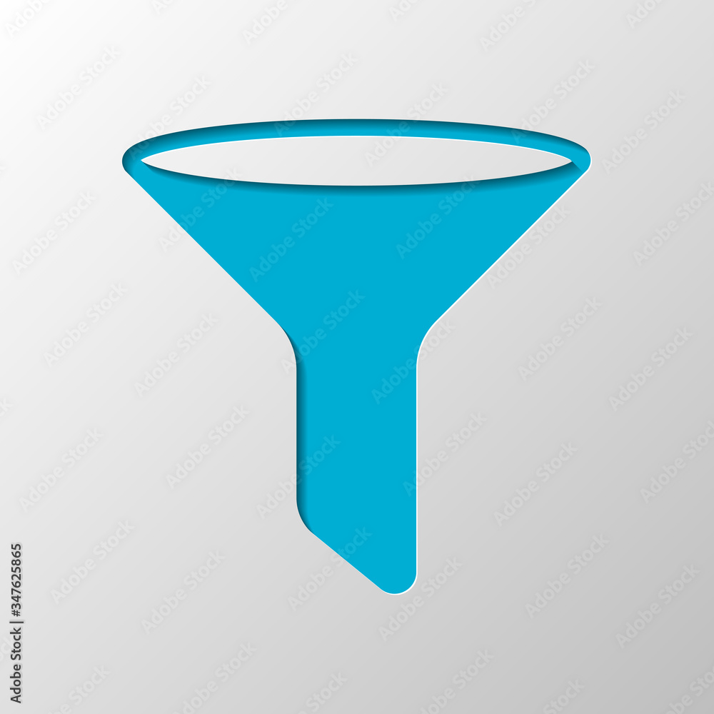 Wall mural funnel or filter icon. Paper design. Cutted symbol with shadow