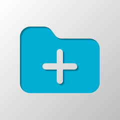 Folder with plus mark, business icon. Paper design. Cutted symbol with shadow