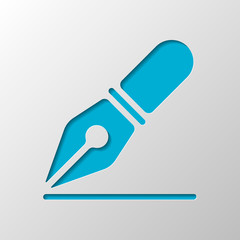 ink pen, simple icon. Paper design. Cutted symbol with shadow