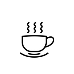 Hot coffee icon vector in lineart style on white background, Illustration Flat black.