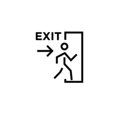Emergency exit icon in lineart style on white background,, escape route sign. Safe condition sign