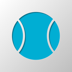 Tennis ball, sport game, simple icon. Paper design. Cutted symbol with shadow