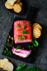 Salmon and beetroot terrine.style vintage
