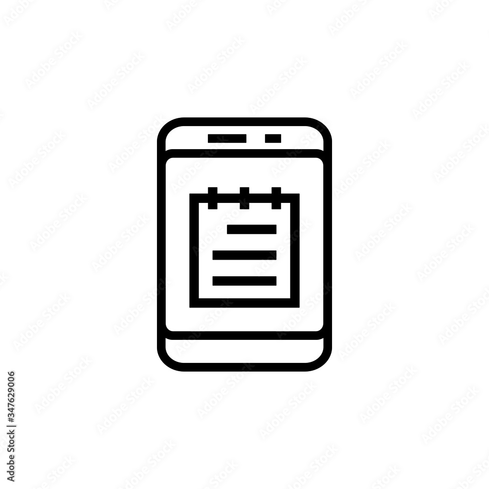 Poster mobile notes line icon, e-learning linear style sign for mobile concept and web design, smartphone w